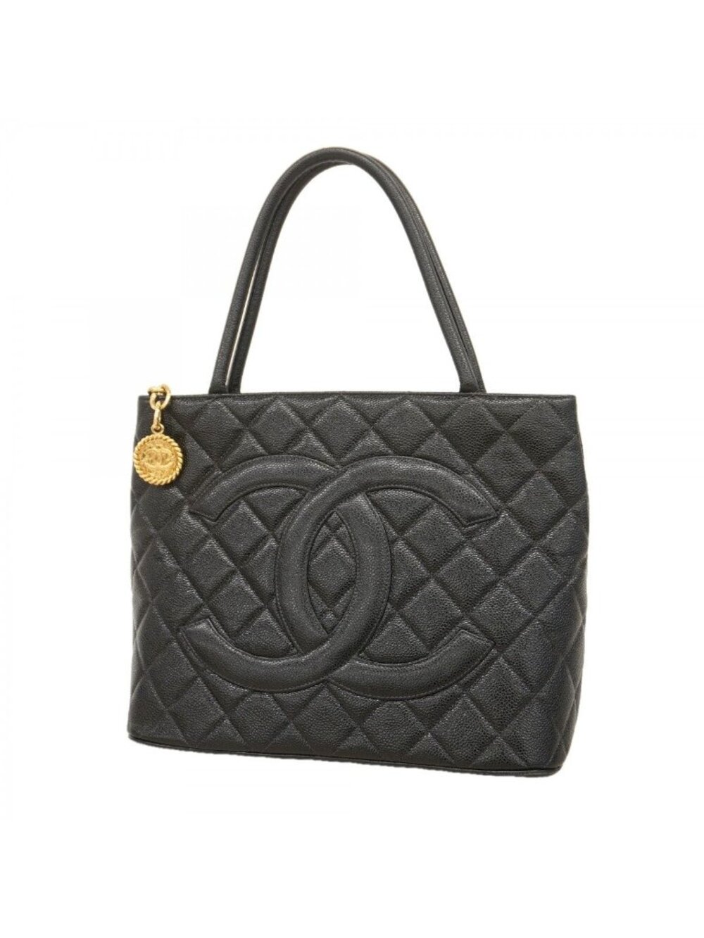 Chanel Tote Medallion Caviar Leather Black Gold